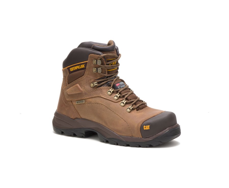 Caterpillar CAT Diagnostic Hi Waterproof Thinsulate™ Steel Toe Men's Work Boots Dark Beige | CAT-752TD