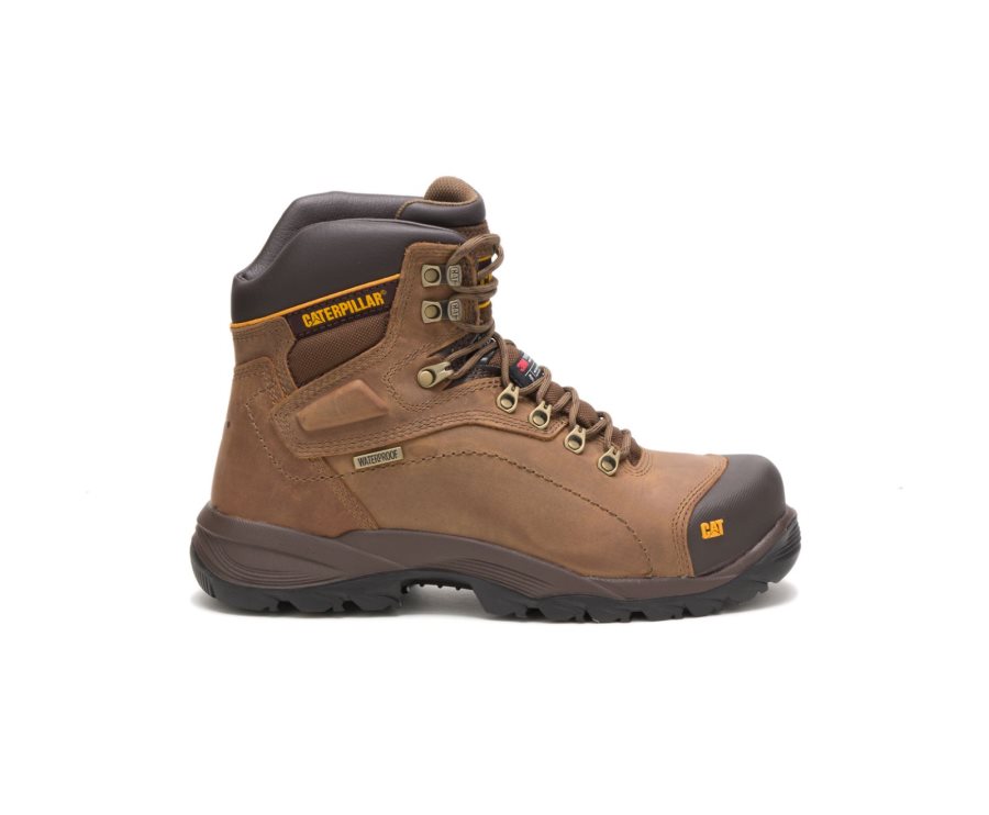 Caterpillar CAT Diagnostic Hi Waterproof Thinsulate™ Steel Toe Men\'s Work Boots Dark Beige | CAT-752TD