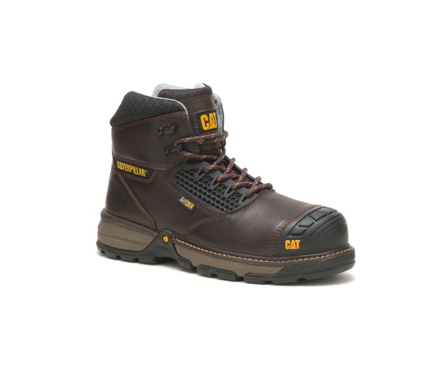 Caterpillar CAT Excavator Superlite Cool Carbon Composite Toe Men's Work Boots Dark Brown | CAT-784KO