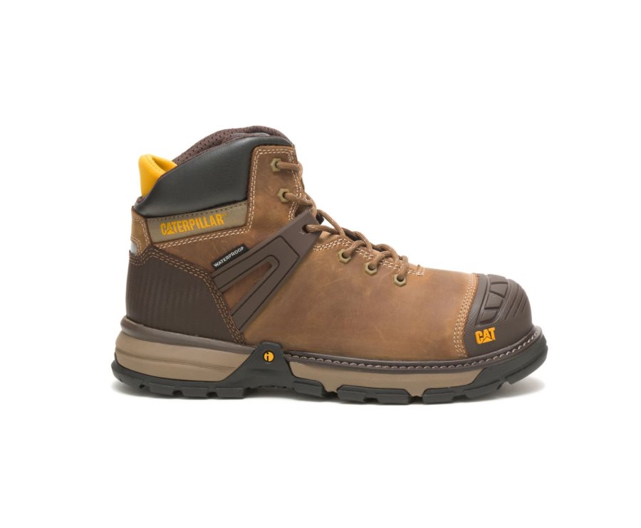 Caterpillar CAT Excavator Superlite Waterproof Soft Toe Men\'s Work Boots Dark Beige | CAT-183YL