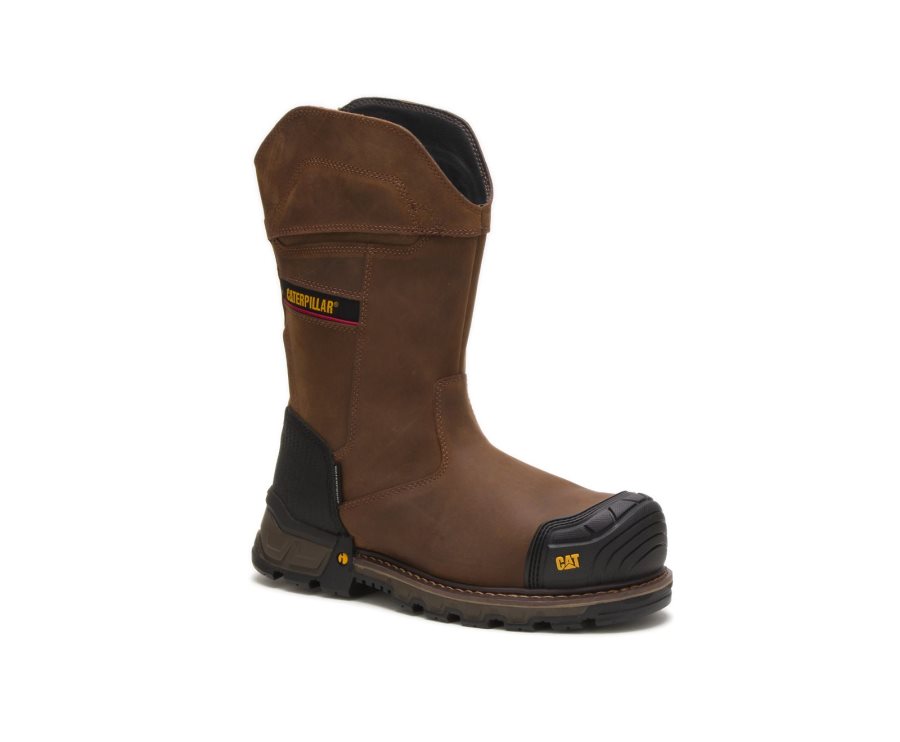 Caterpillar CAT Excavator XL Pull On Waterproof Composite Toe Men's Work Boots Dark Brown | CAT-185MG