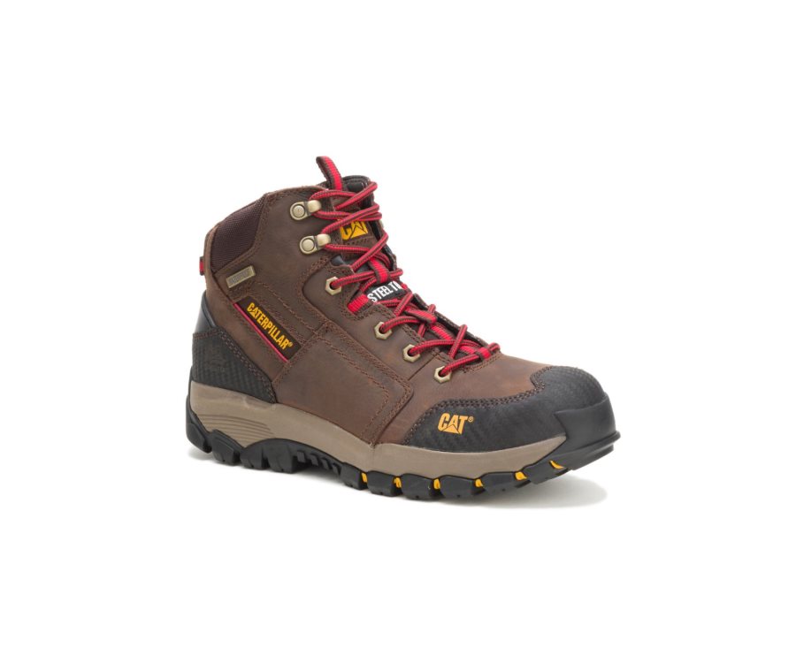 Caterpillar CAT Navigator Mid Waterproof Steel Toe Men's Work Boots Brown / Red | CAT-201RM