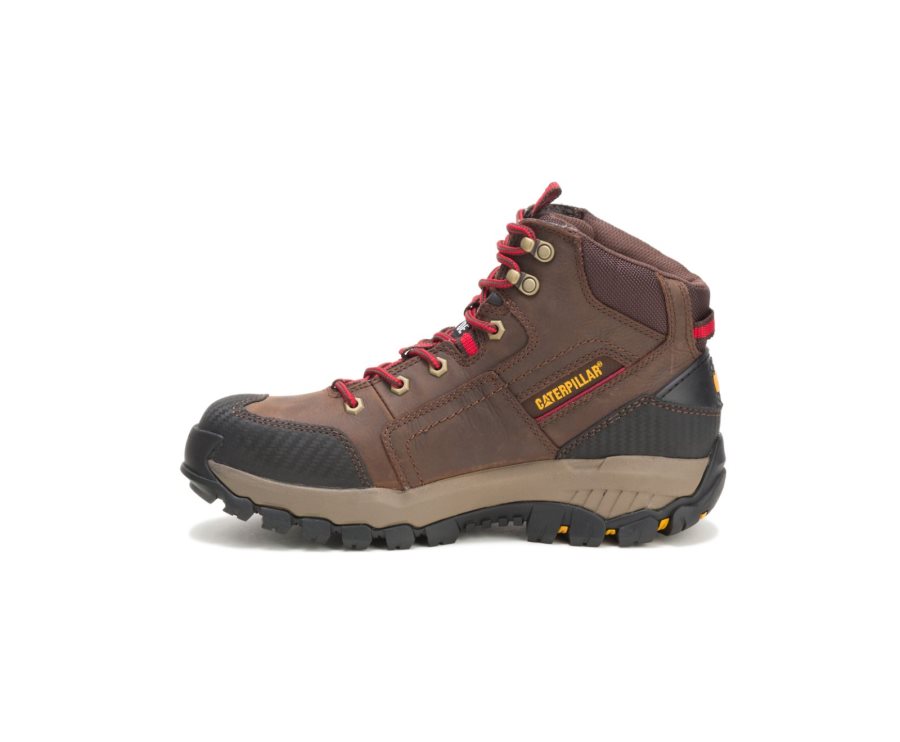 Caterpillar CAT Navigator Mid Waterproof Steel Toe Men's Work Boots Brown / Red | CAT-201RM