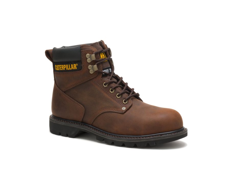 Caterpillar CAT Second Shift Steel Toe Men's Work Boots Dark Brown | CAT-381OZ